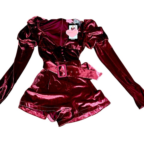 Dolls Kill Black Velvet Romper - Picture 1 of 7
